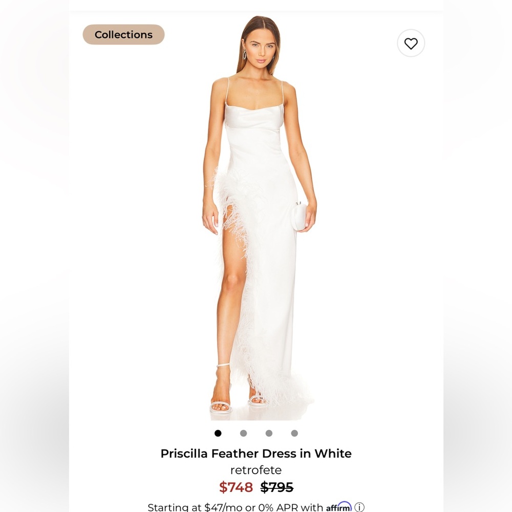 Retrofete White Asymmetrical Feather Dress